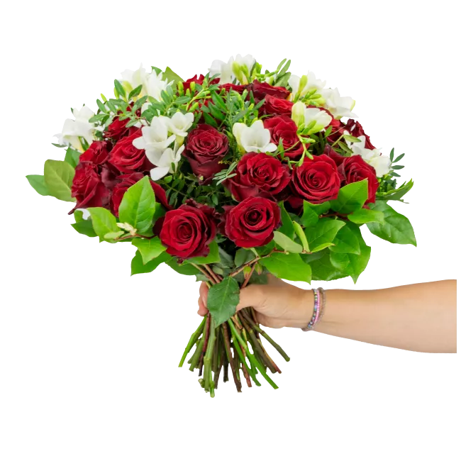 Bouquet of roses with freesia